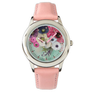 WITTE PINKFUCHSIEKE ROZEN, ANEMONSENSTROMEN MONOGR HORLOGE