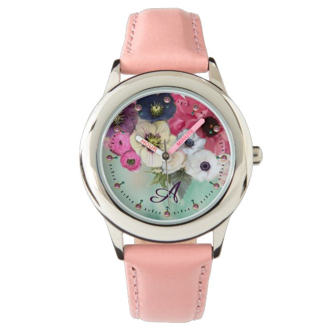 WITTE PINKFUCHSIEKE ROZEN, ANEMONSENSTROMEN MONOGR HORLOGE (Voorkant)