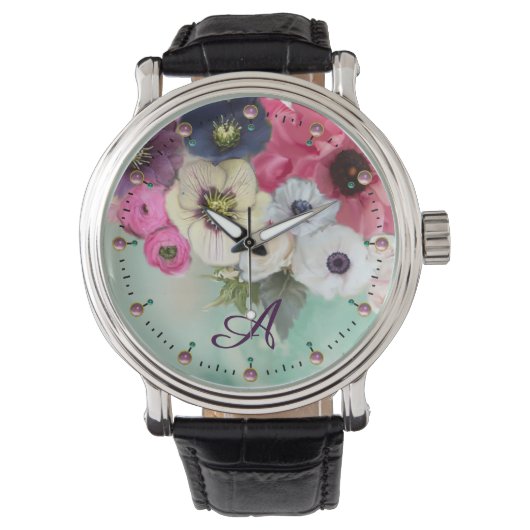 WITTE PINKFUCHSIEKE ROZEN, ANEMONSENSTROMEN MONOGR HORLOGE (Voorkant)