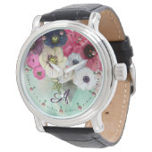 WITTE PINKFUCHSIEKE ROZEN, ANEMONSENSTROMEN MONOGR HORLOGE (Gekanteld)