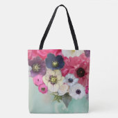 WITTE PINKROSSEN, ANEMONSENSTROMEN, BLAUWGROEN AQU TOTE BAG (Voorkant)
