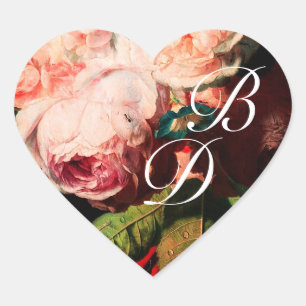 WITTE PINKROSSEN EN MORENDE GEHEUGENMONOGRAM HART STICKER