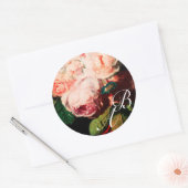 WITTE PINKROSSEN EN MORENDE GEHEUGENMONOGRAM RONDE STICKER (Envelop)