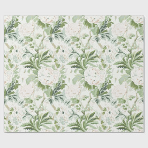 Witte Pioen Bloem, Salie en Mos Groen Cadeaupapier