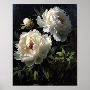 Witte Pioen Bloemen Art Print Poster