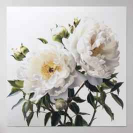 Witte Pioen Bloemen Art Print Poster
