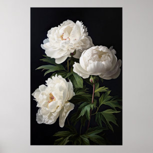Witte Pioen Bloemen Art Print Poster