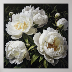 Witte Pioen Bloemen Art Print Poster