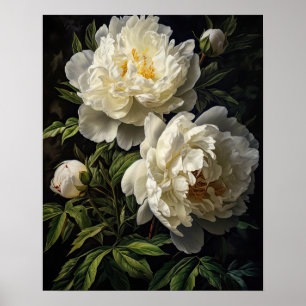 Witte Pioen Bloemen Art Print Poster