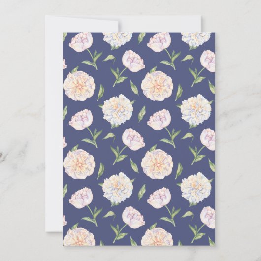 Witte Pioen Bloemen Blauw Bruids Douche Uitnodigin Kaart (Achterkant)