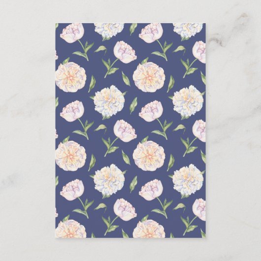 Witte Pioen Bloemen Blauw Bruiloft Informatie Kaar Informatiekaartje (Achterkant)