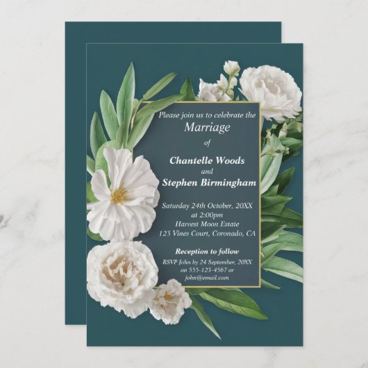 Witte Pioen Bloemen Bruiloft Kaart