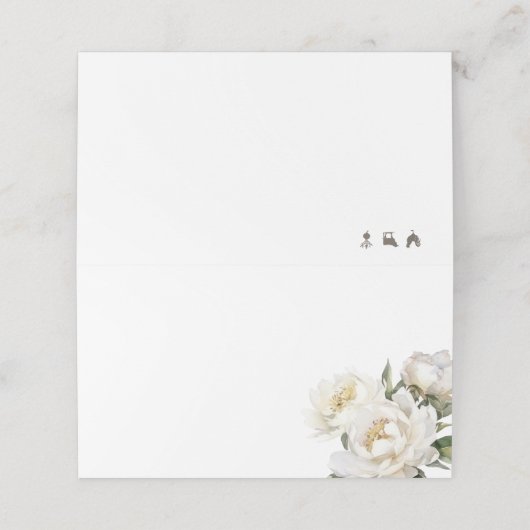 Witte Pioen Bloemen Bruiloft Plaatskaartje (Buitenkant ongevouwen)
