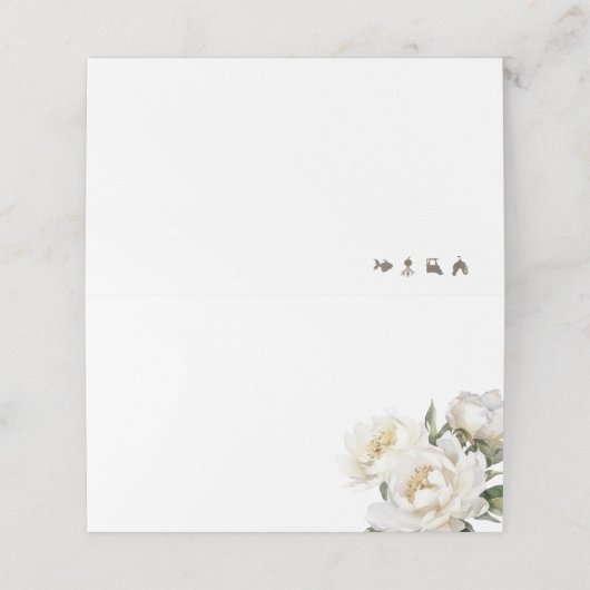 Witte Pioen Bloemen Bruiloft Plaatskaartje (Buitenkant ongevouwen)