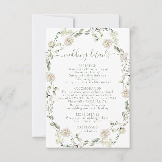 Witte pioen bloemen groen bruiloft details Kaart (Voorkant)