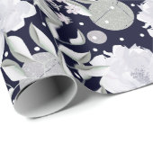 Witte pioen bloemen op donkerblauw. cadeaupapier (Rol Hoek)