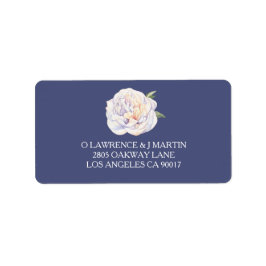 Witte Pioen Bloemen Waterverf Blauw Etiket