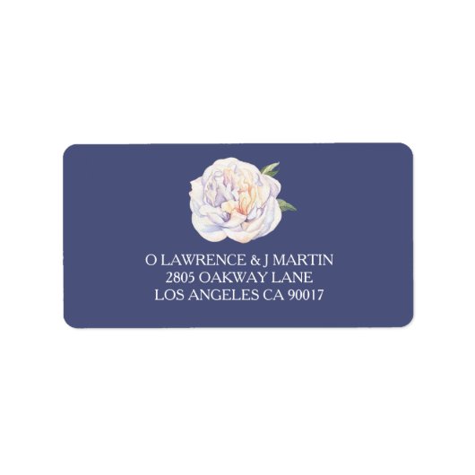 Witte Pioen Bloemen Waterverf Blauw Etiket (Voorkant)