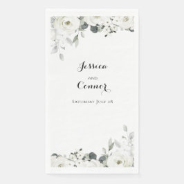 Witte Pioen Bloemen Zilveren Salie Groen Bruiloft Servet