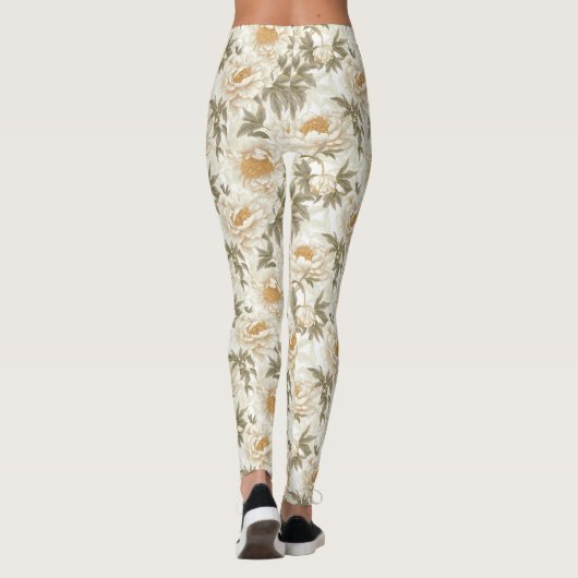 Witte pioen bloemmotief leggings (Achterkant)