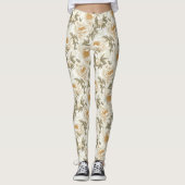 Witte pioen bloemmotief leggings (Voorkant)