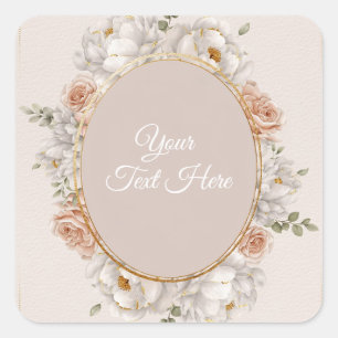 Witte Pioen & Blush Roze Bloemachtige Trouw  Vierkante Sticker