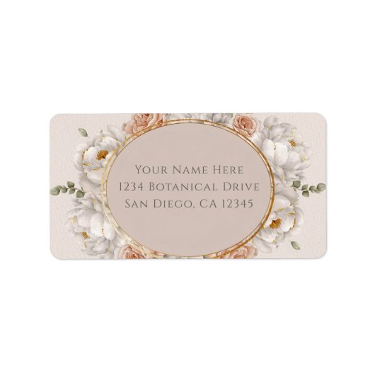 Witte Pioen & Blush Roze Bloemen Bruiloft  Etiket (Voorkant)