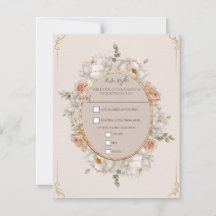 Witte Pioen & Blush Roze Bloemen Bruiloft RSVP