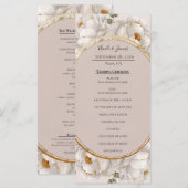 Witte Pioen & Blush Roze Bloemen Huwelijksprogramm Menu (Voorkant / Achterkant)