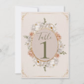 Witte Pioen & Blush Roze Bloemtafel Nummers Kaart (Achterkant)