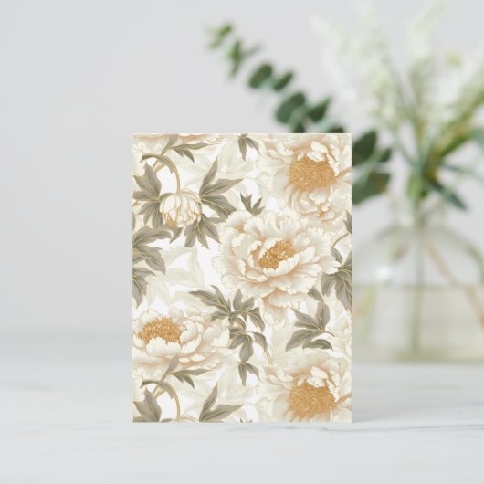 Witte Pioen Chiyogami Briefkaart (Staand voorkant)