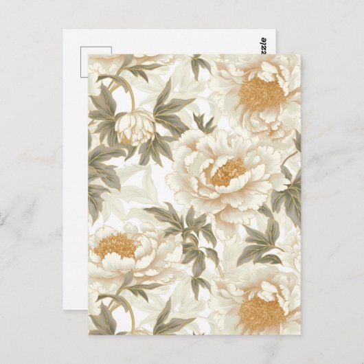 Witte Pioen Chiyogami Briefkaart (Voorkant / Achterkant)