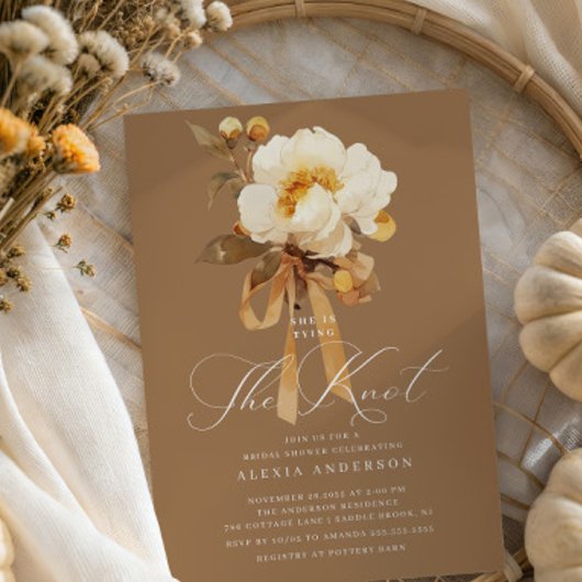 Witte pioen die het knoop Vrijgezellenfeest bindt Kaart