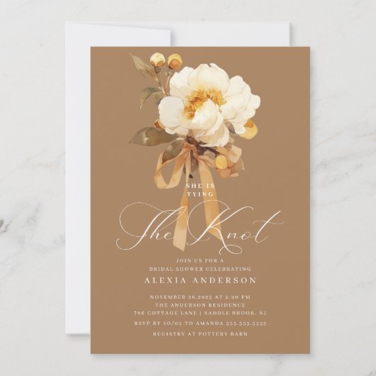 Witte pioen die het knoop Vrijgezellenfeest bindt Kaart (Voorkant)