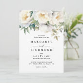 Witte pioen Elegante Bloemen Waterverf bruiloft Kaart (Staand voorkant)