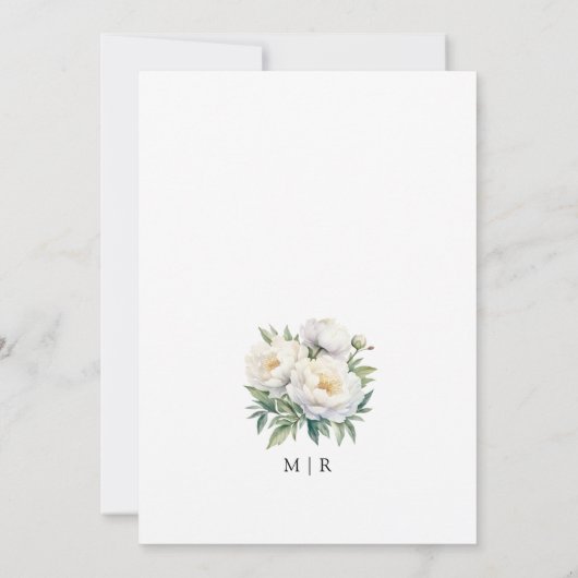 Witte pioen Elegante Bloemen Waterverf bruiloft Kaart (Achterkant)
