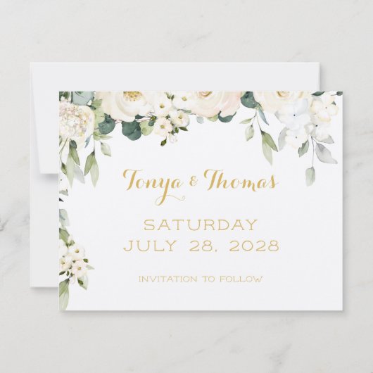 Witte Pioen Epifanie Save The Date Envelop Kaart (Achterkant)