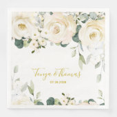 Witte Pioen Epifanie Trouw Dinner Servetten (Voorkant)