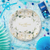 Witte Pioen Epiphany Bruiloft 9 Inch Diner Papieren Bordje (Feest)