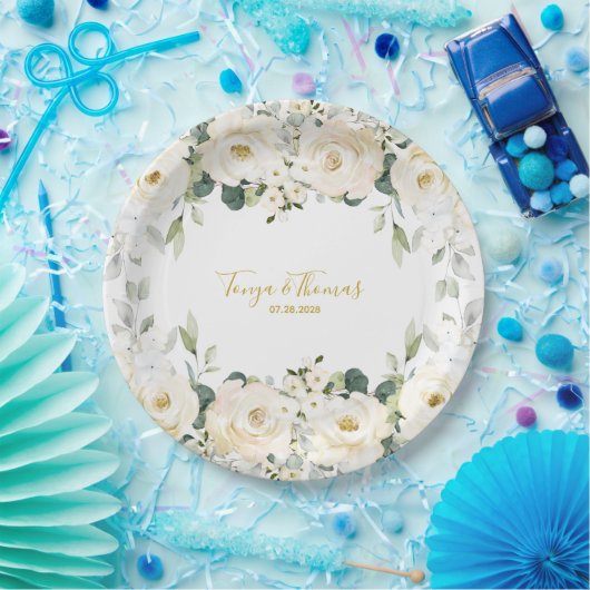 Witte Pioen Epiphany Bruiloft 9 Inch Diner Papieren Bordje (Feest)