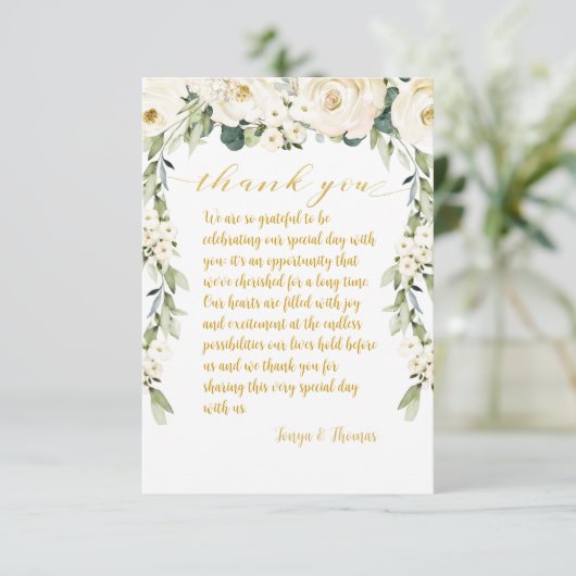 Witte Pioen Epiphany Bruiloft Diner Bord Bedankkaart (Staand voorkant)