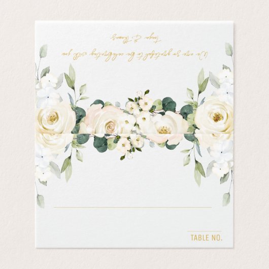 Witte Pioen Epiphany Bruiloft Zittafel Plaats Kaart (Buitenkant ongevouwen)