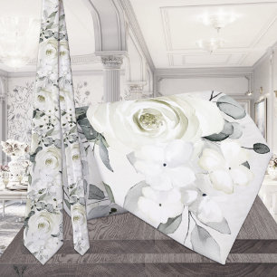 Witte Pioen Eucalyptus Groene Bloemen Bruiloft Stropdas