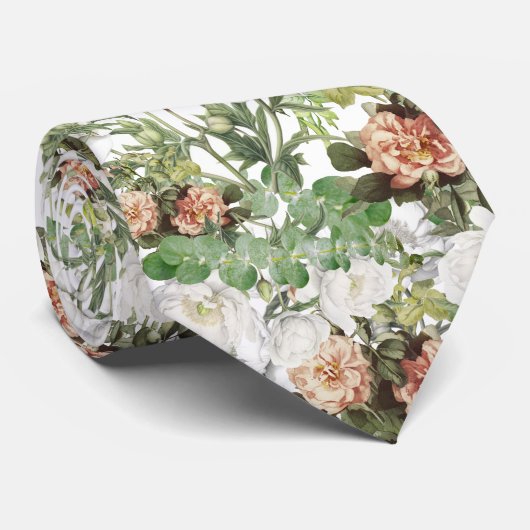 Witte pioen, eucalyptus roze roos stropdas (Opgerold)