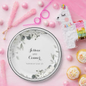 Witte pioen groen bruiloft 9 inch diner papieren bordje (Feest)