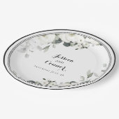 Witte pioen groen bruiloft 9 inch diner papieren bordje (Gekanteld)