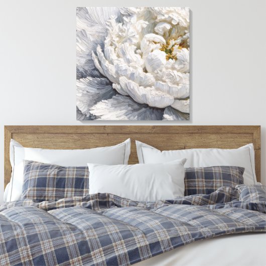 Witte pioen impasto schilderij canvas afdruk (Insitu (Slaapkamer))