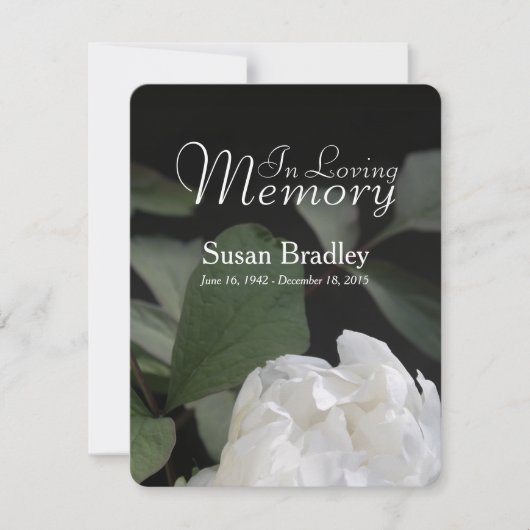 Witte Pioen Memorial begrafenis Aankondiging I (Voorkant)