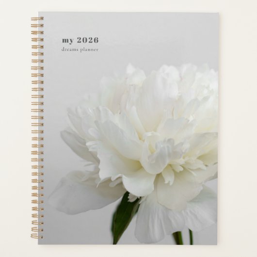 Witte Pioen Minimalistische Planner (Voorkant)
