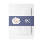 Witte Pioen Monogram Bloemen Blauwe Bruiloft Uitnodigingen Wikkel (Voorkant Voorbeeld)